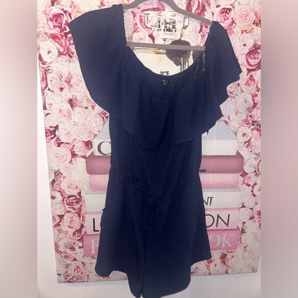 Navy blue off shoulder romper - Picture 2 of 2